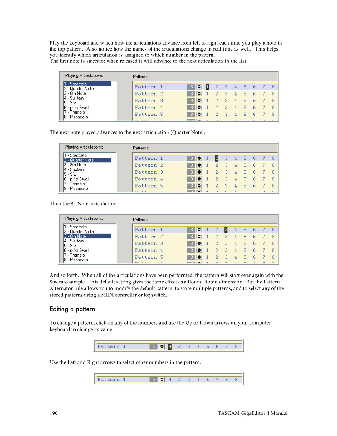 Tascam 4 user manual Editing a pattern 