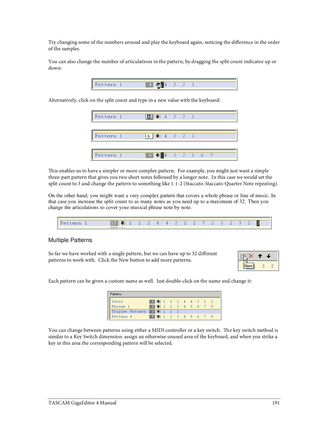 Tascam 4 user manual Multiple Patterns 