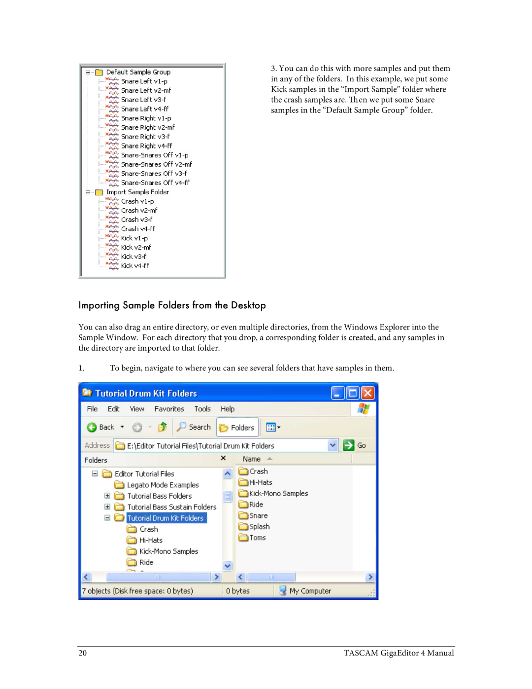 Tascam 4 user manual Importing Sample Folders from the Desktop 