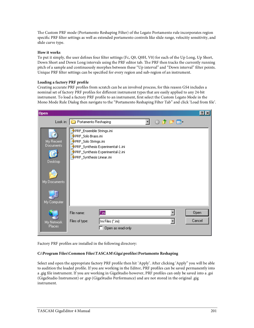 Tascam 4 user manual How it works, Loading a factory PRF profile 