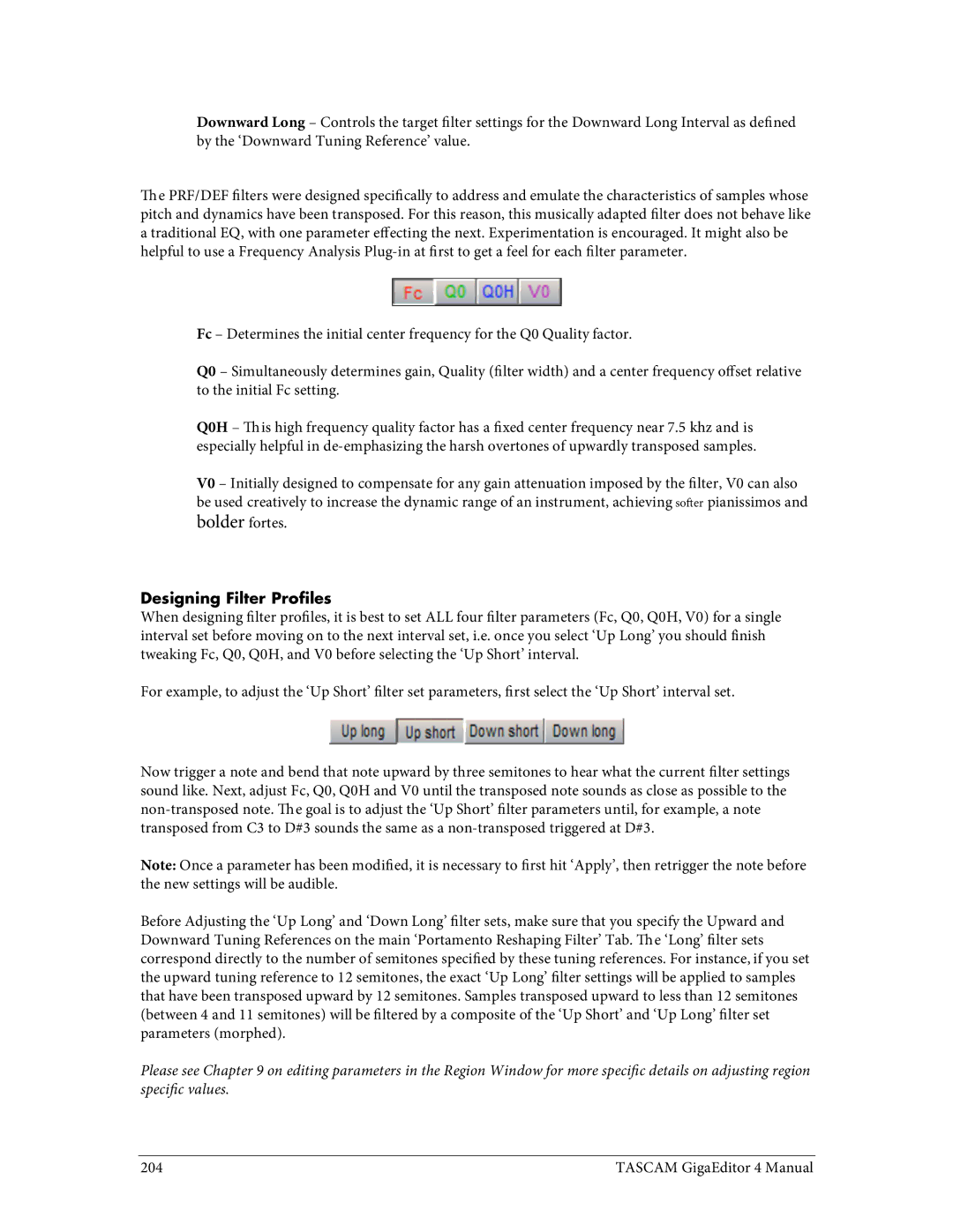 Tascam 4 user manual Designing Filter Profiles 