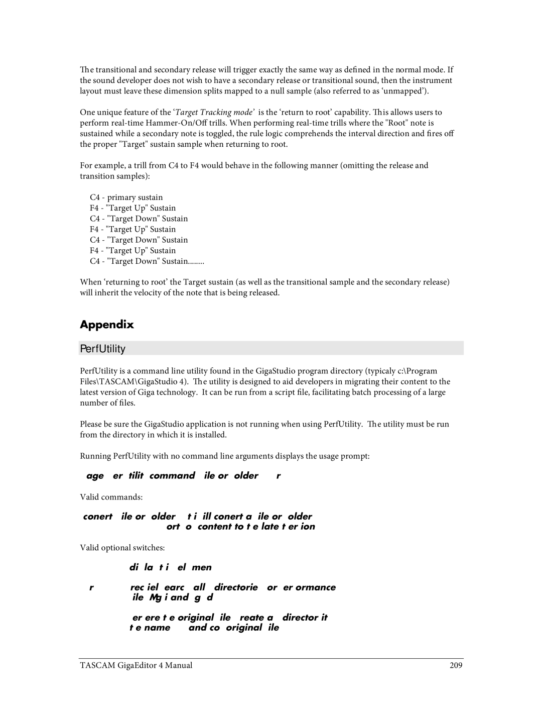 Tascam 4 user manual Appendix, PerfUtility 