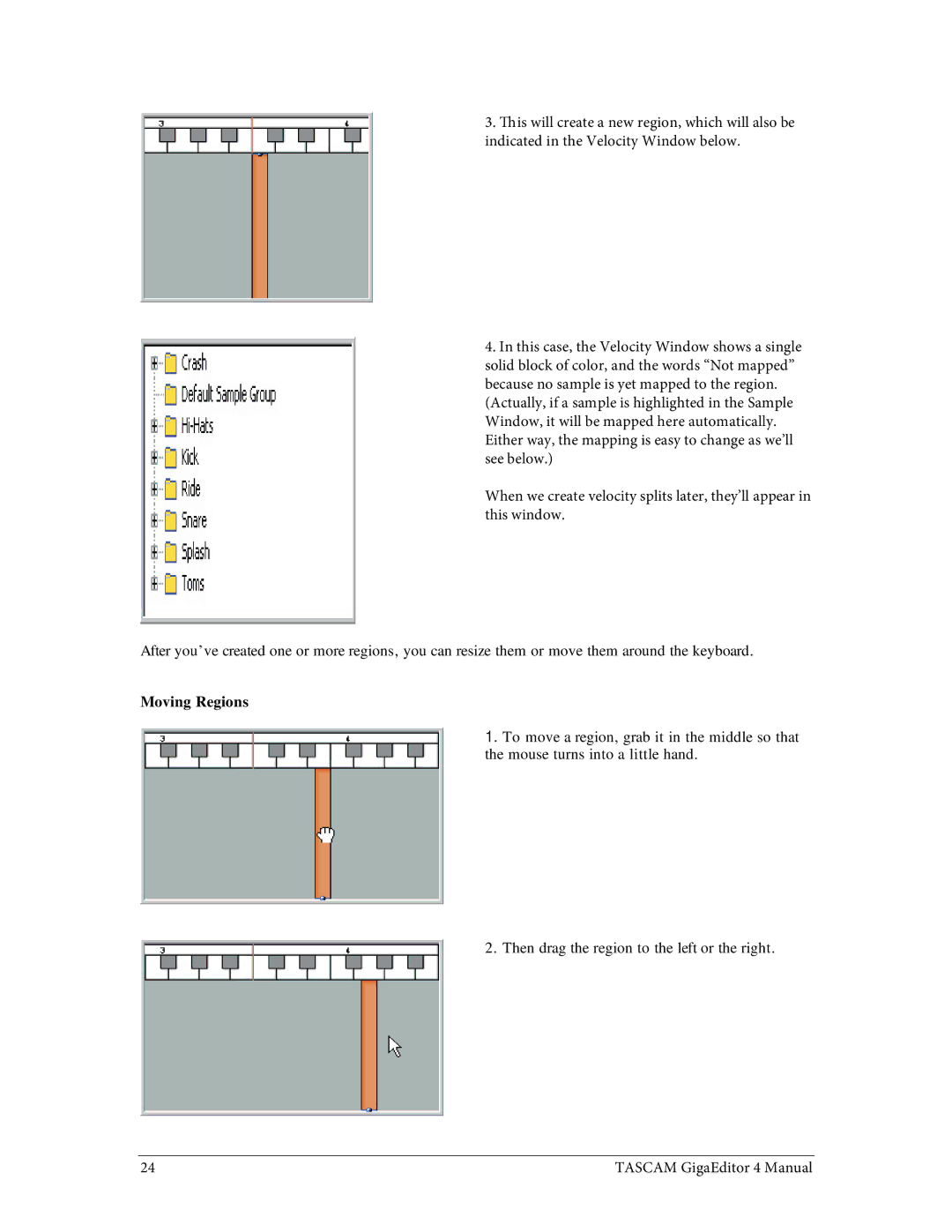 Tascam 4 user manual Moving Regions 