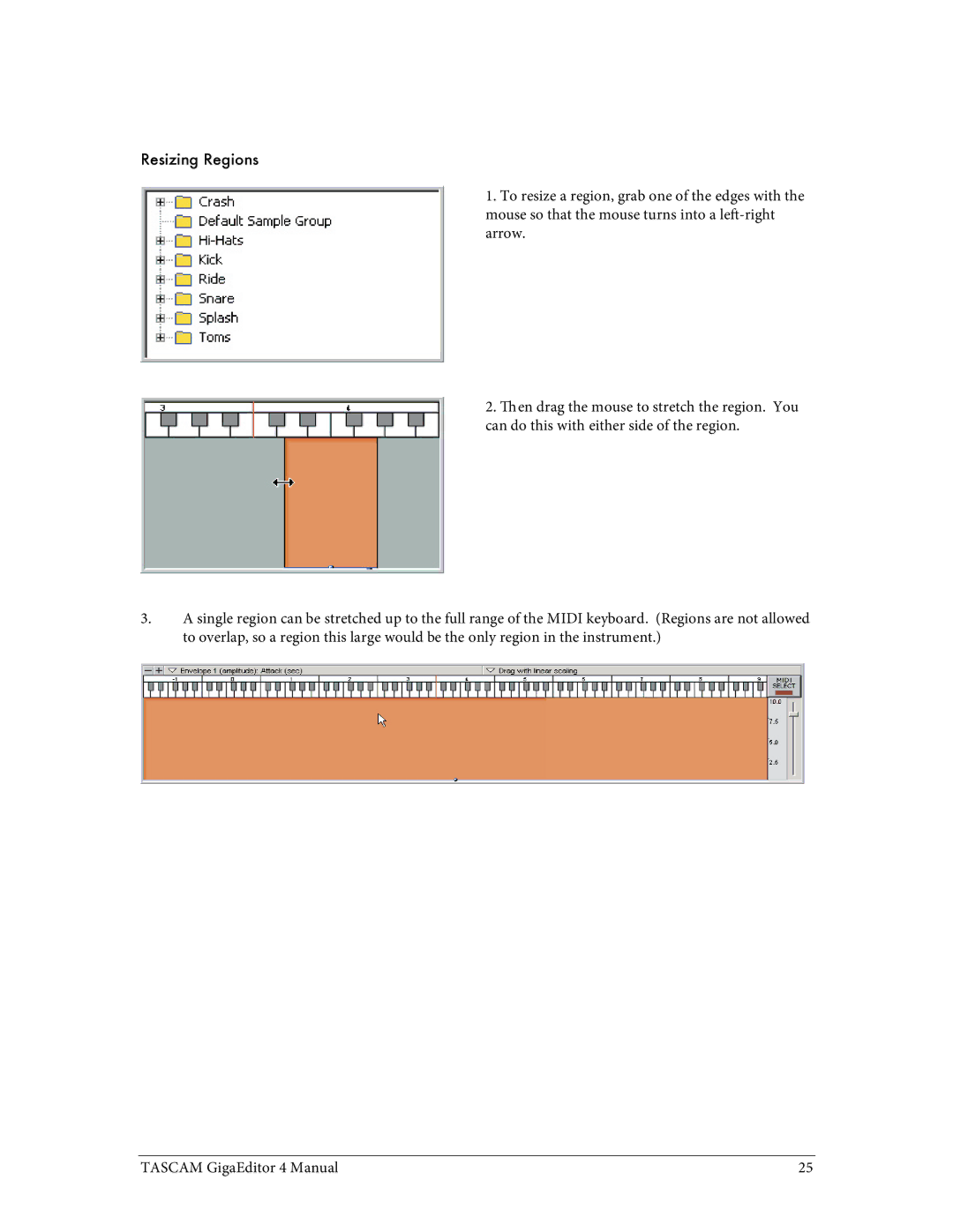 Tascam 4 user manual Resizing Regions 