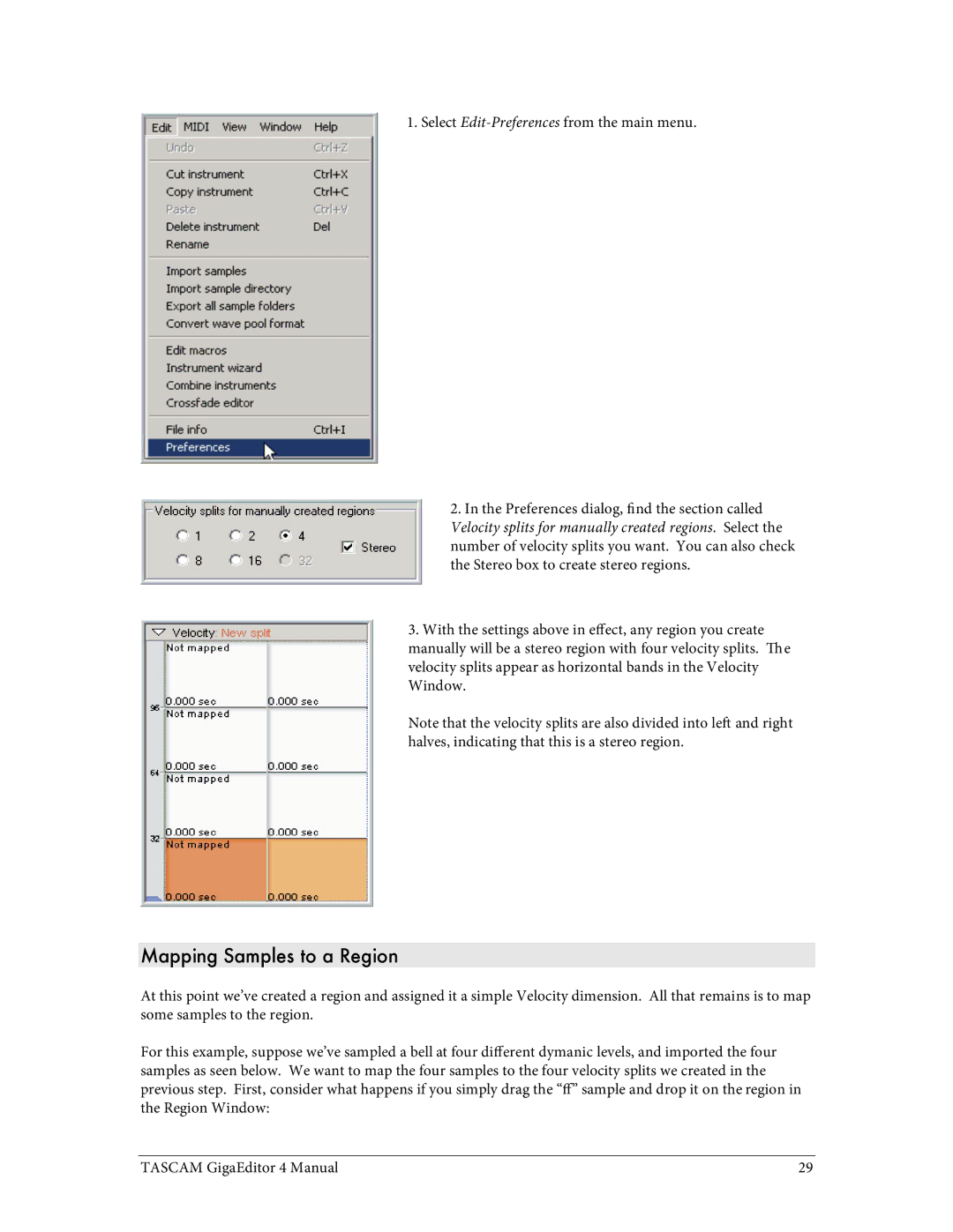 Tascam 4 user manual Mapping Samples to a Region 