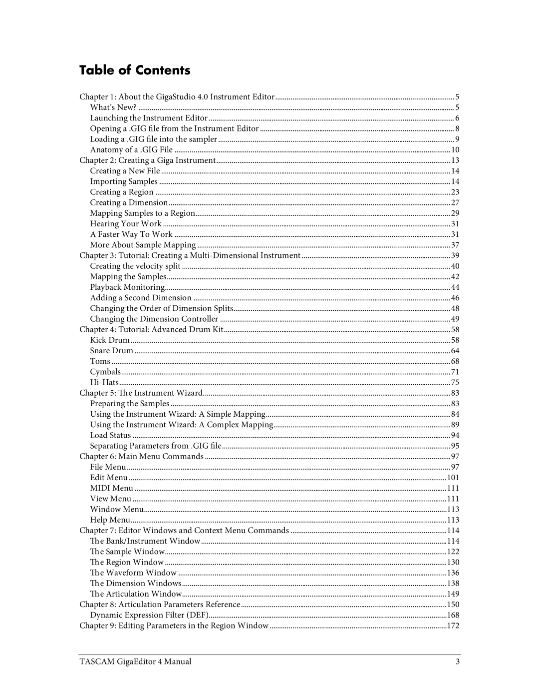 Tascam 4 user manual Table of Contents 