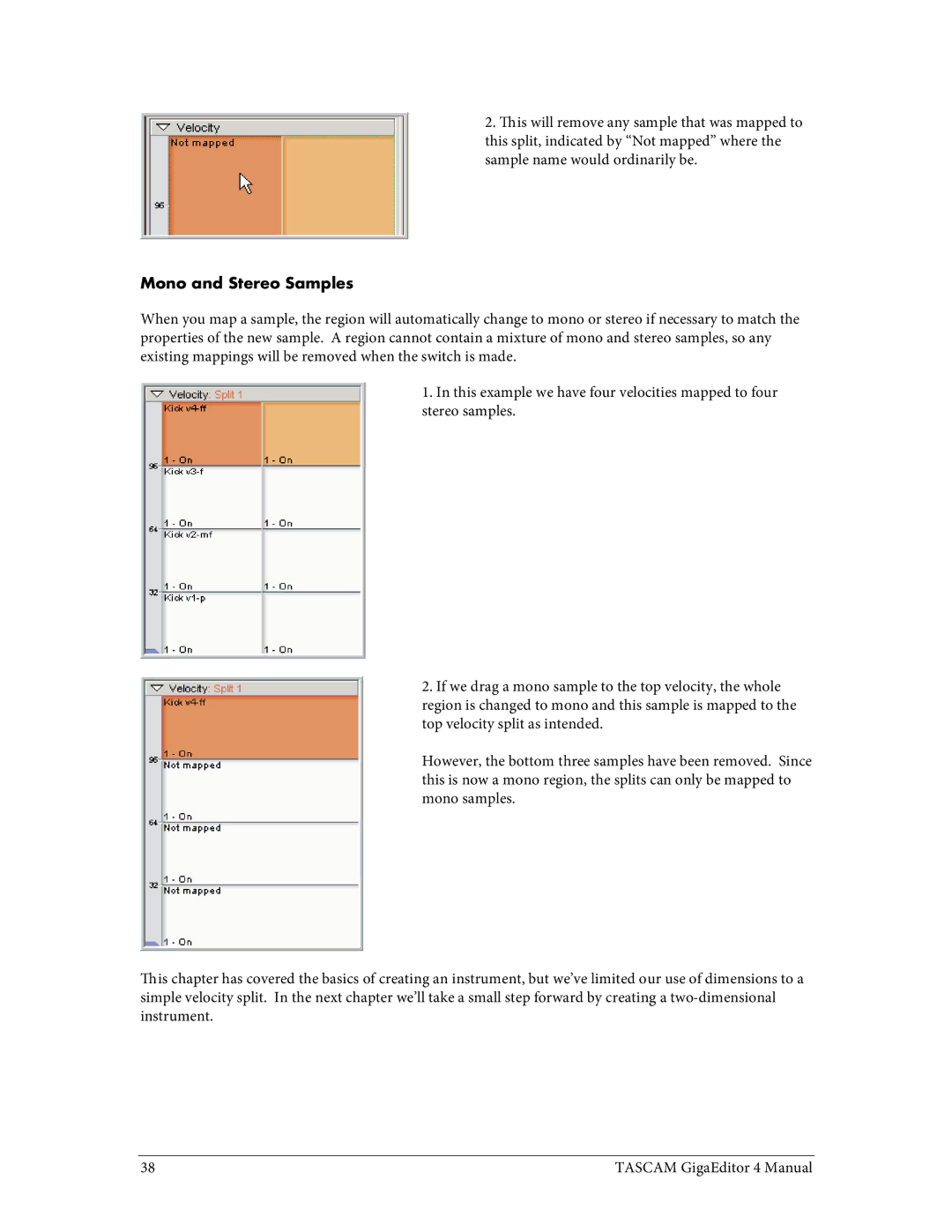 Tascam 4 user manual Mono and Stereo Samples 