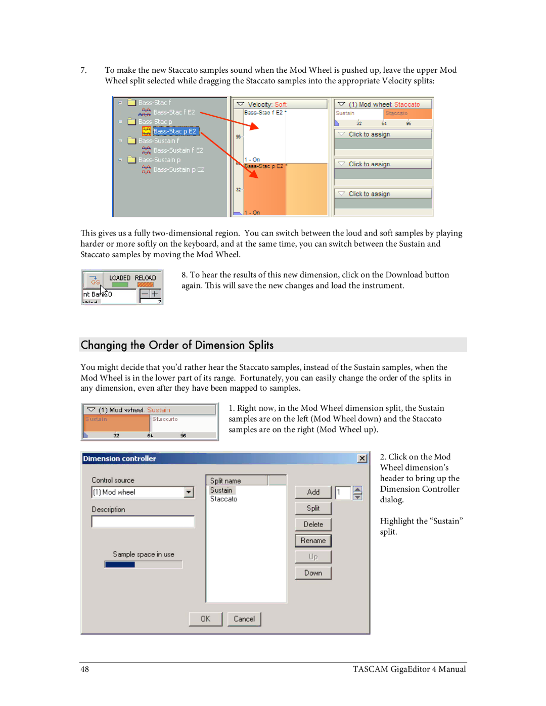 Tascam 4 user manual Changing the Order of Dimension Splits 