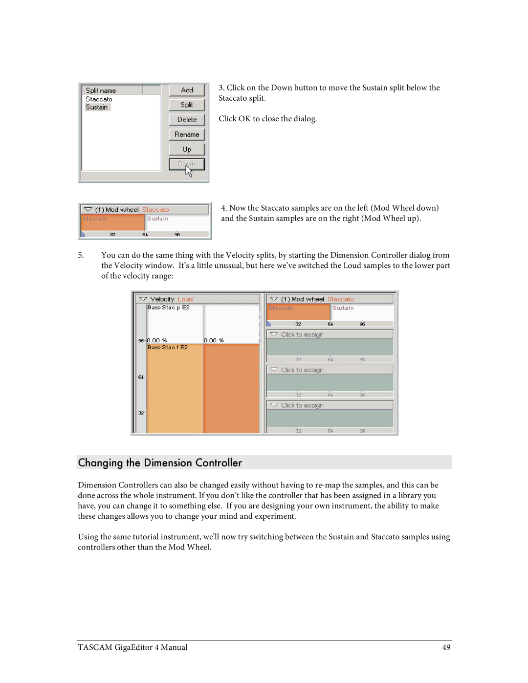 Tascam 4 user manual Changing the Dimension Controller 