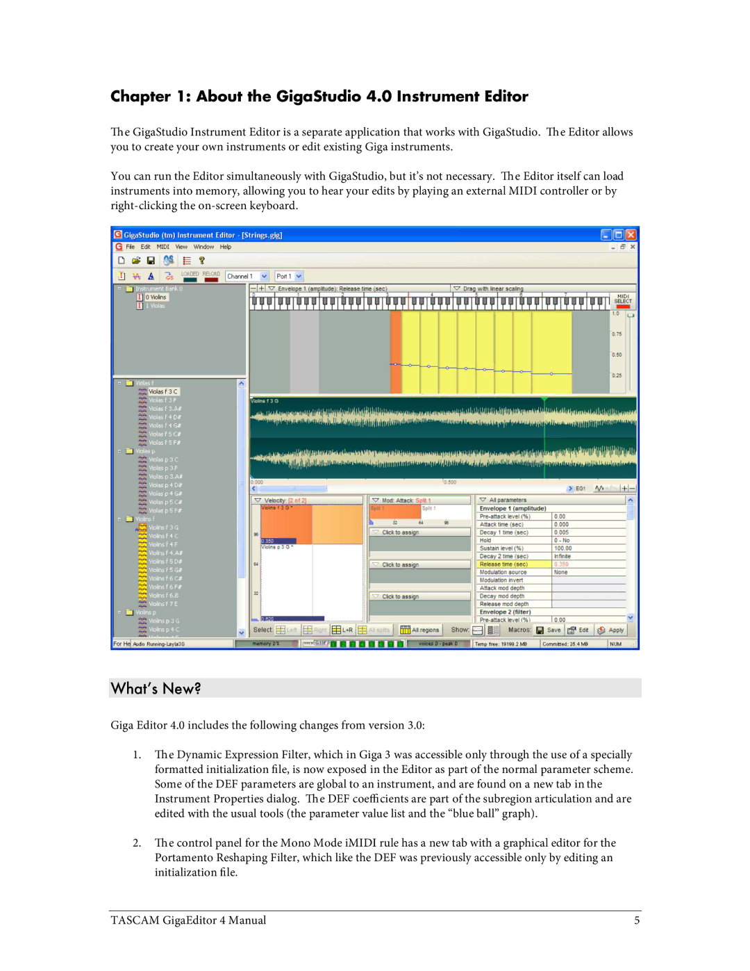 Tascam user manual About the GigaStudio 4.0 Instrument Editor, What’s New? 