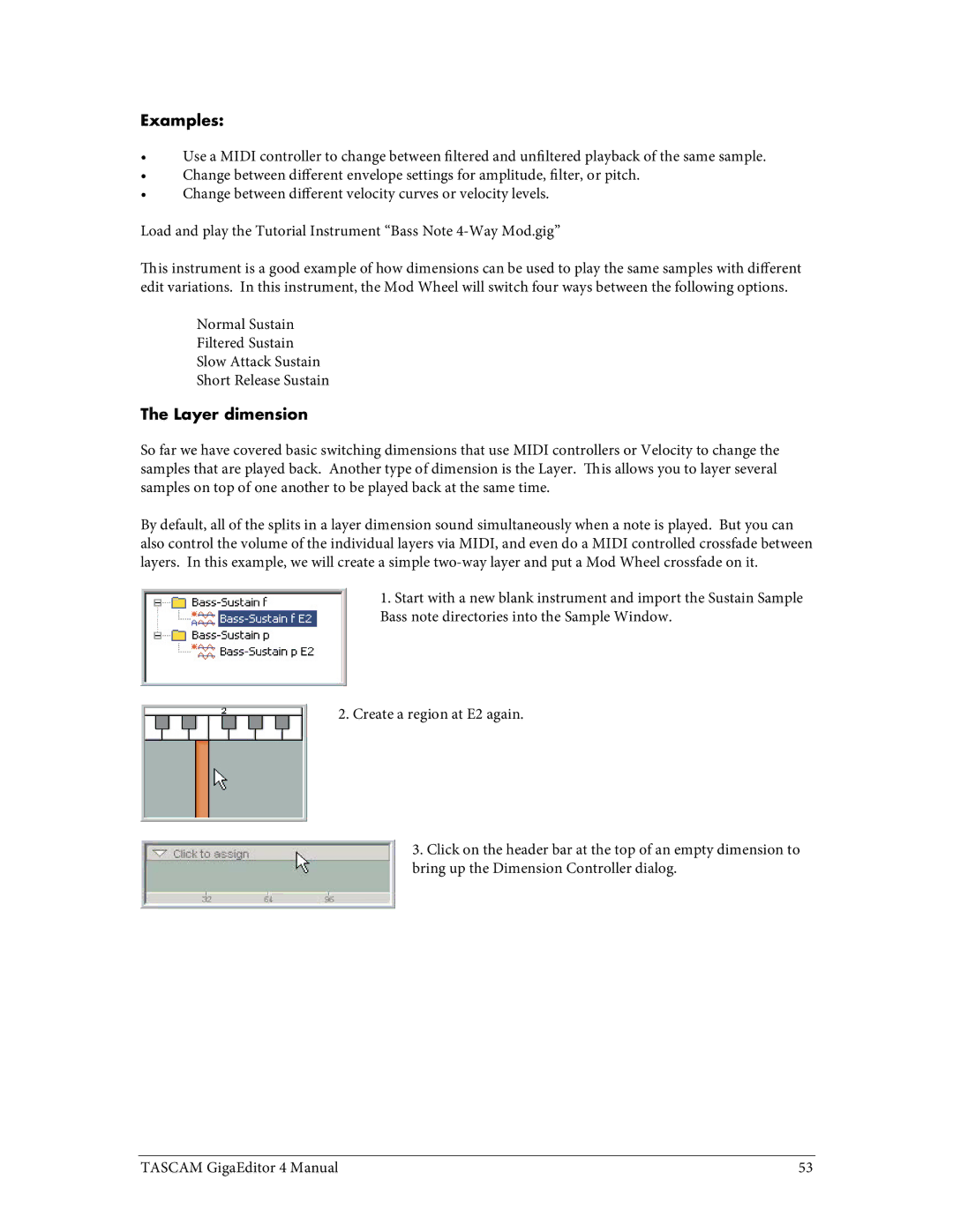 Tascam 4 user manual Examples, Layer dimension 