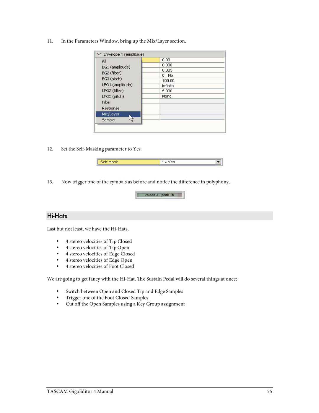 Tascam 4 user manual Hi-Hats 