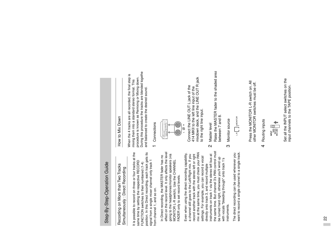 Tascam 414MKII owner manual How to Mix Down, Connections, Monitor source 