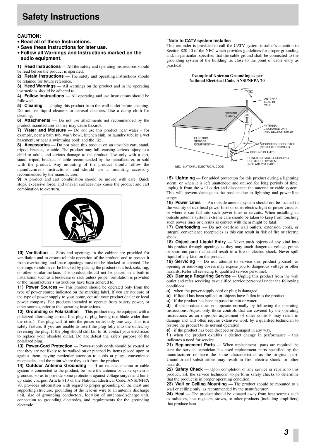 Tascam 414MKII owner manual Safety Instructions 