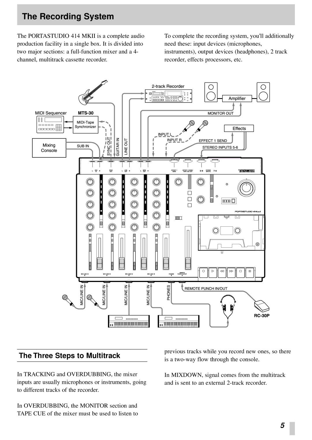 Tascam 414MKII owner manual Recording System, Three Steps to Multitrack 