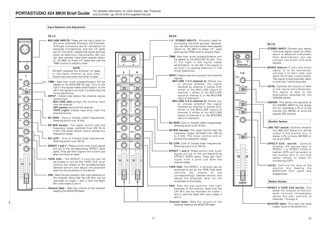 Tascam 424MKIII owner manual Portastudio 424 Mkiii Brief Guide 