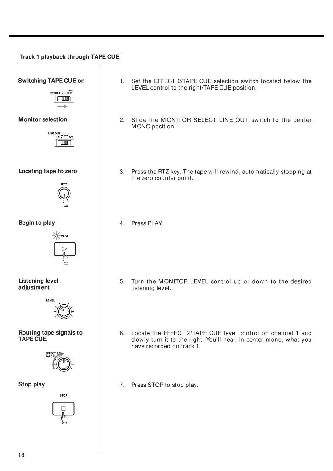 Tascam 424MKIII owner manual Tape CUE 