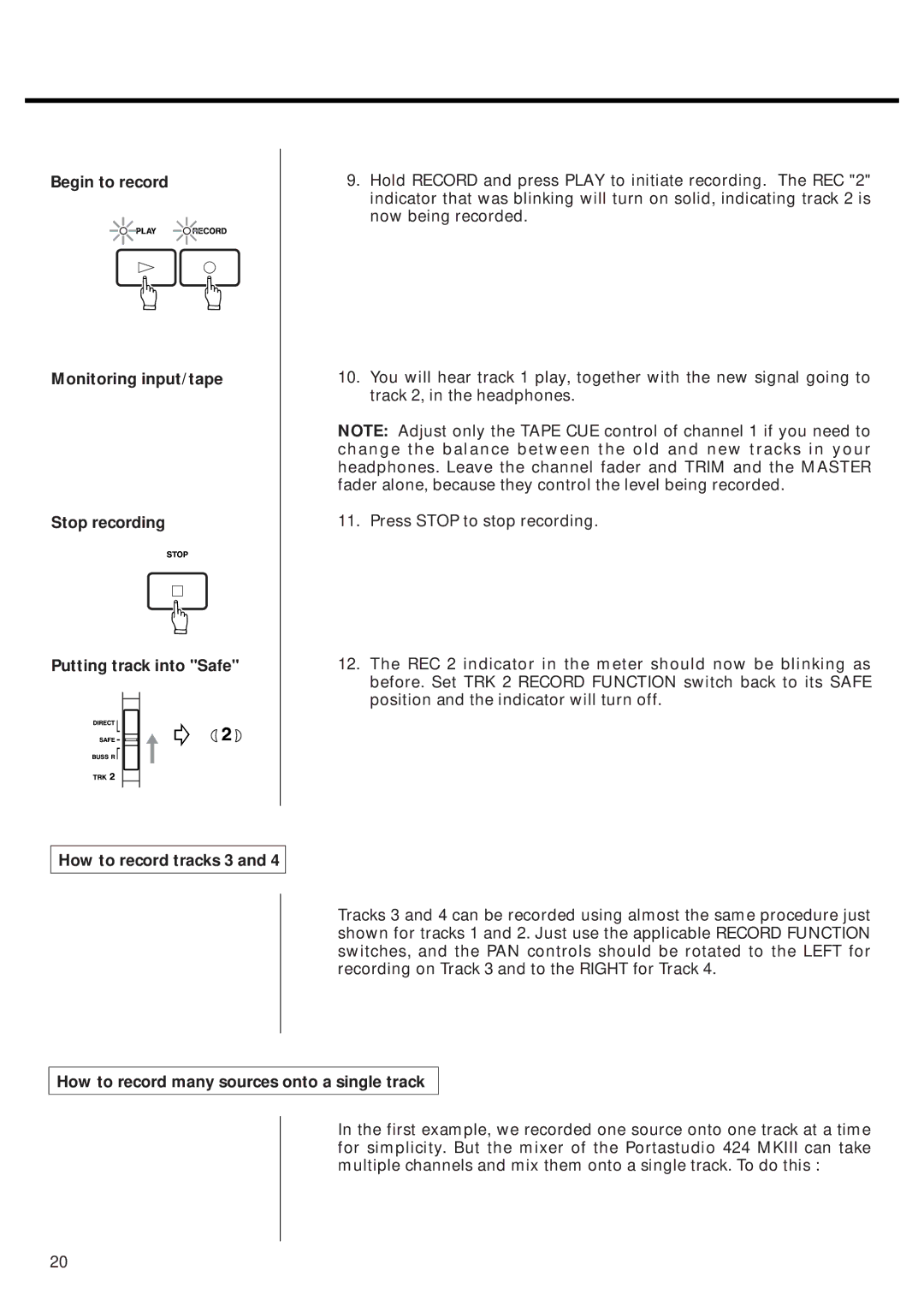 Tascam 424MKIII owner manual How to record many sources onto a single track 