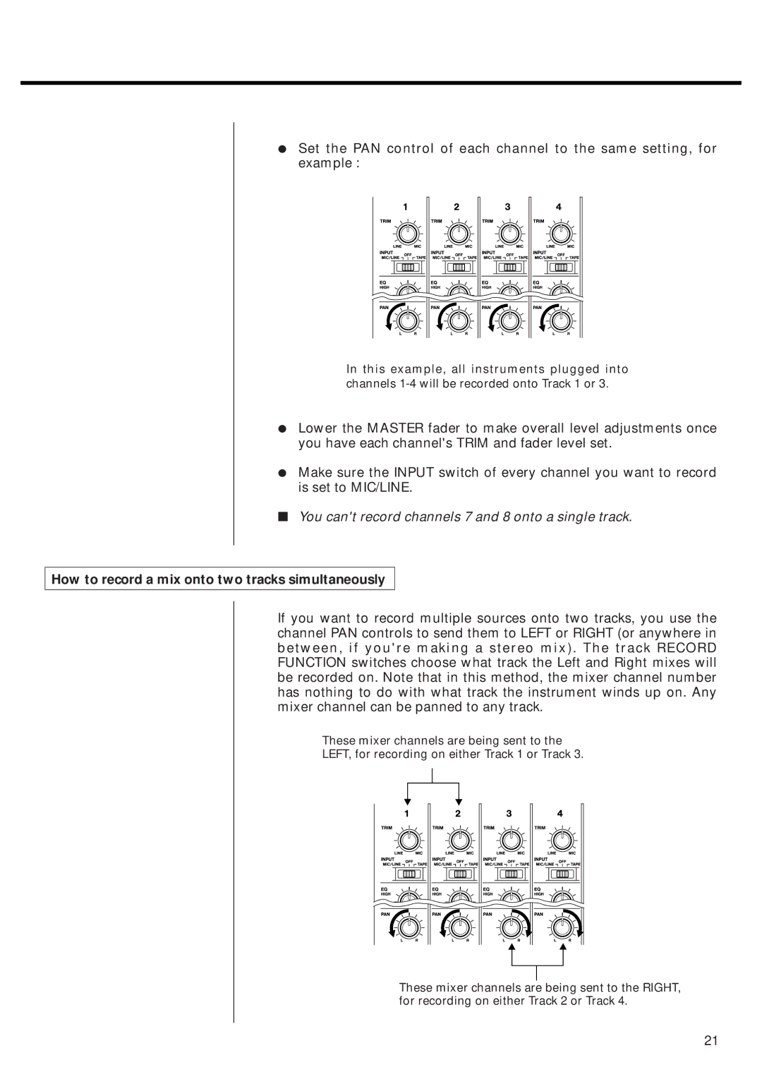 Tascam 424MKIII owner manual How to record a mix onto two tracks simultaneously 