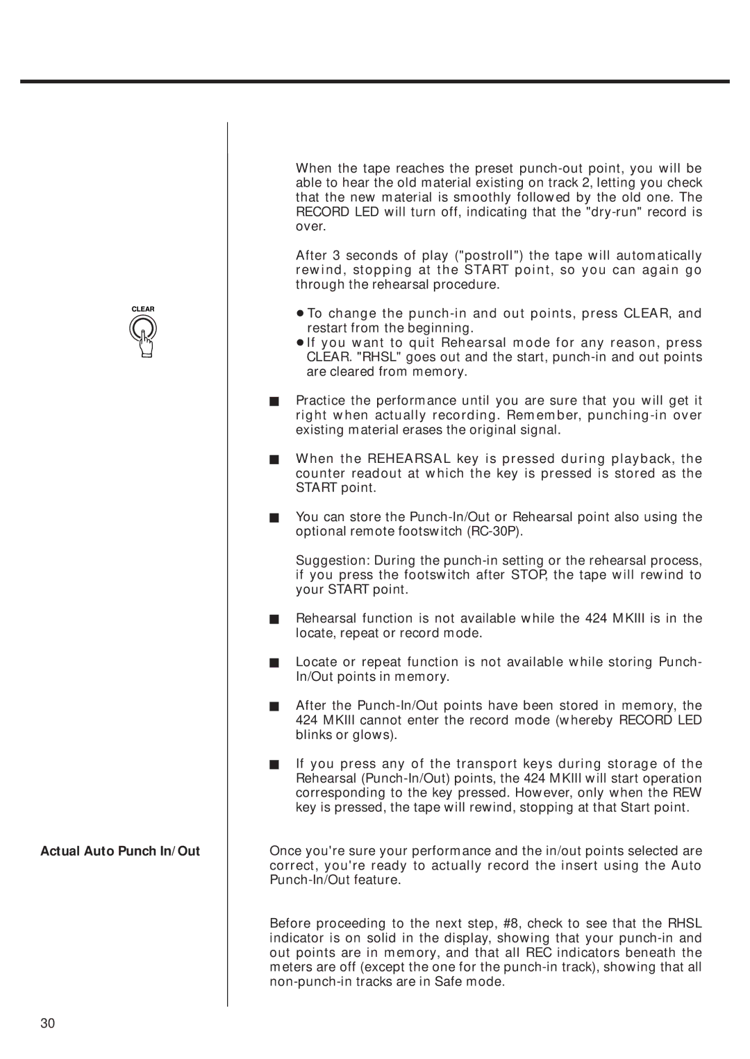 Tascam 424MKIII owner manual Actual Auto Punch In/Out 