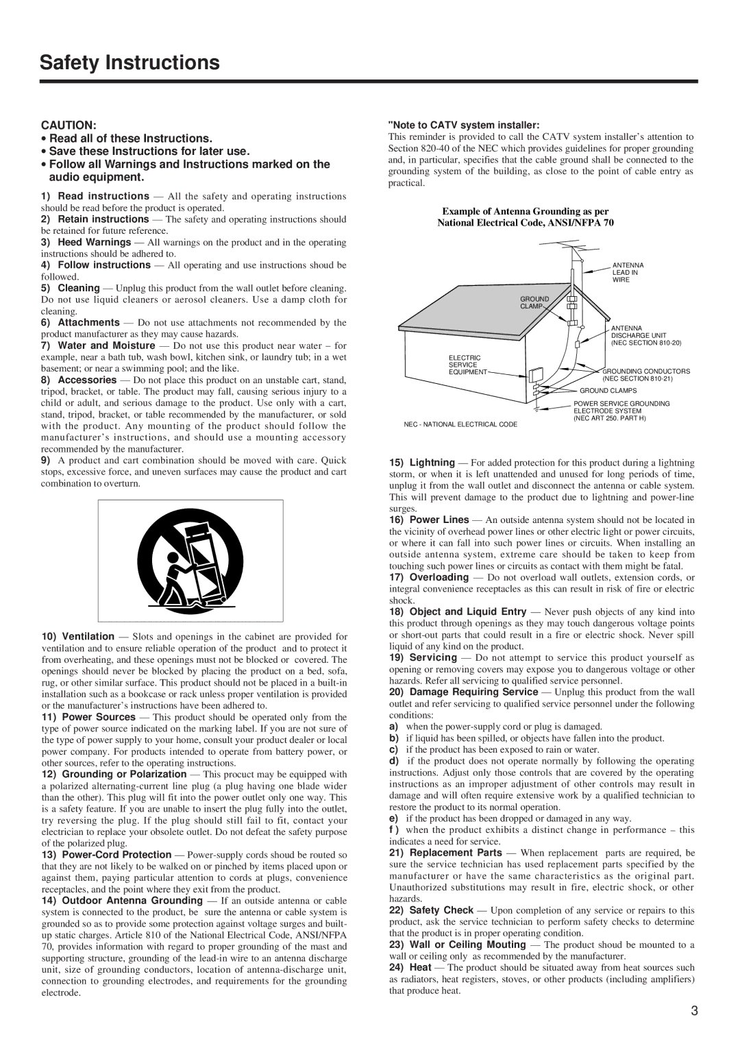 Tascam 424MKIII owner manual Safety Instructions 