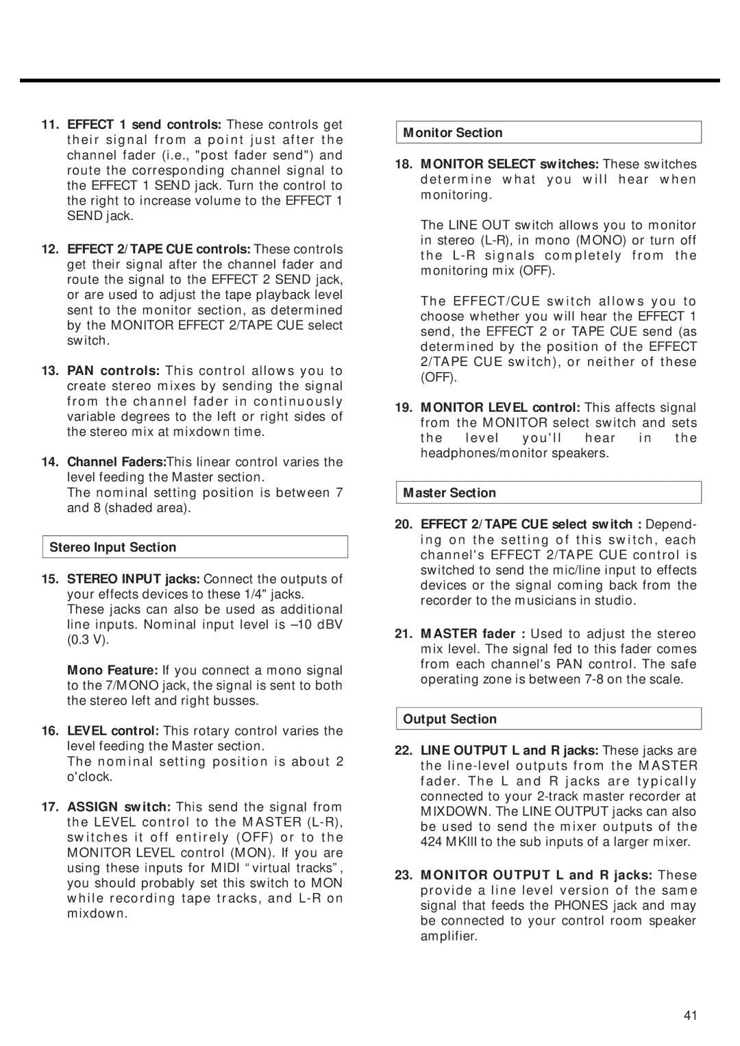 Tascam 424MKIII owner manual Stereo Input Section 