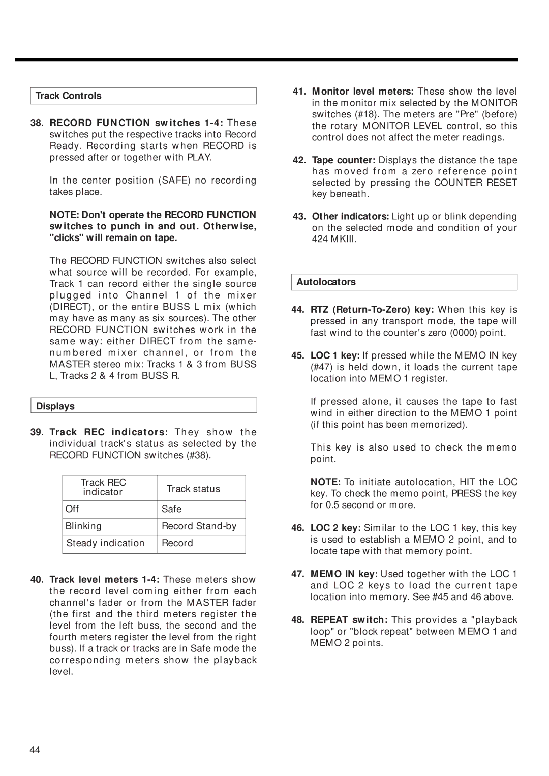 Tascam 424MKIII owner manual Displays 