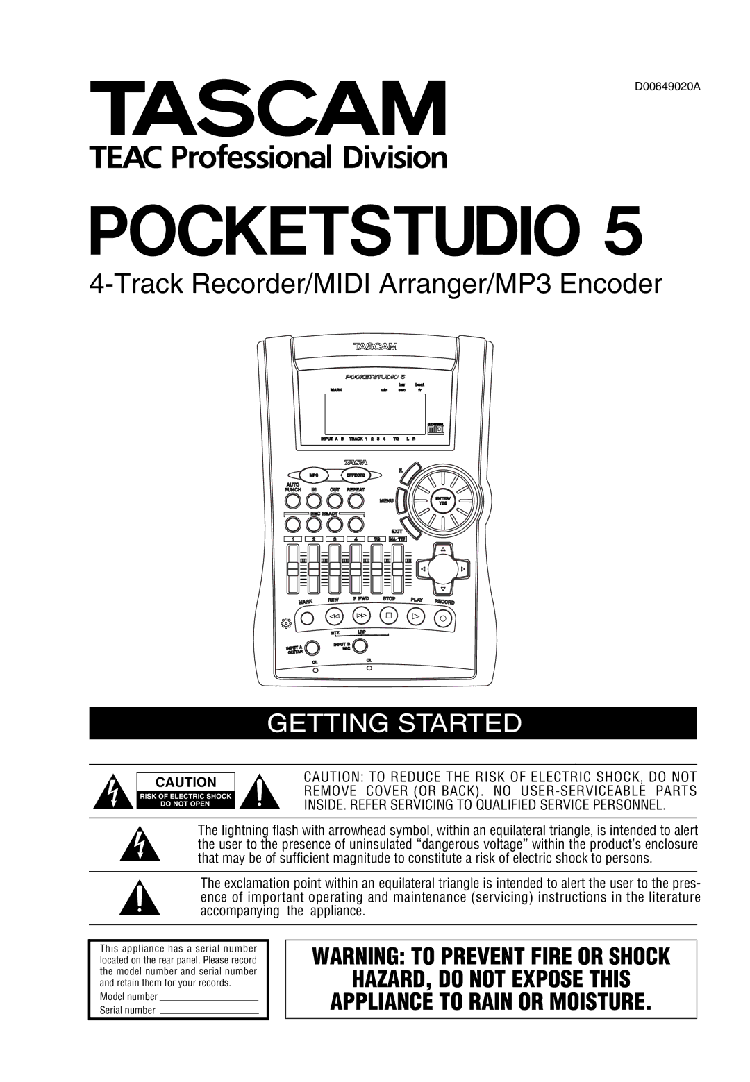 Tascam 5 user service Pocketstudio 