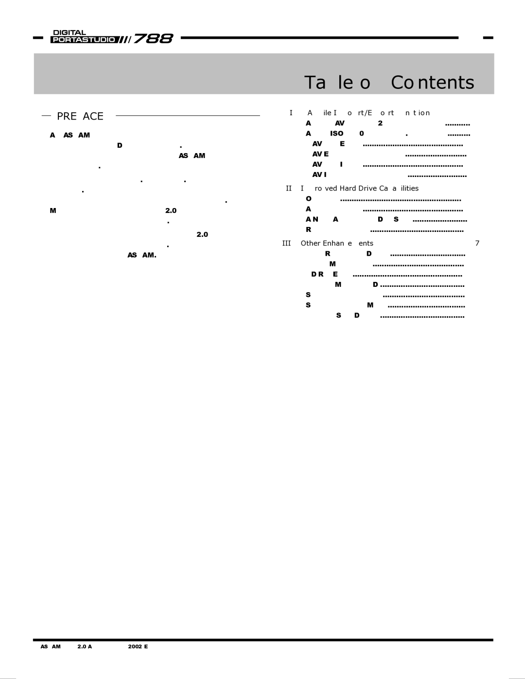 Tascam 788 manual Table of Contents 