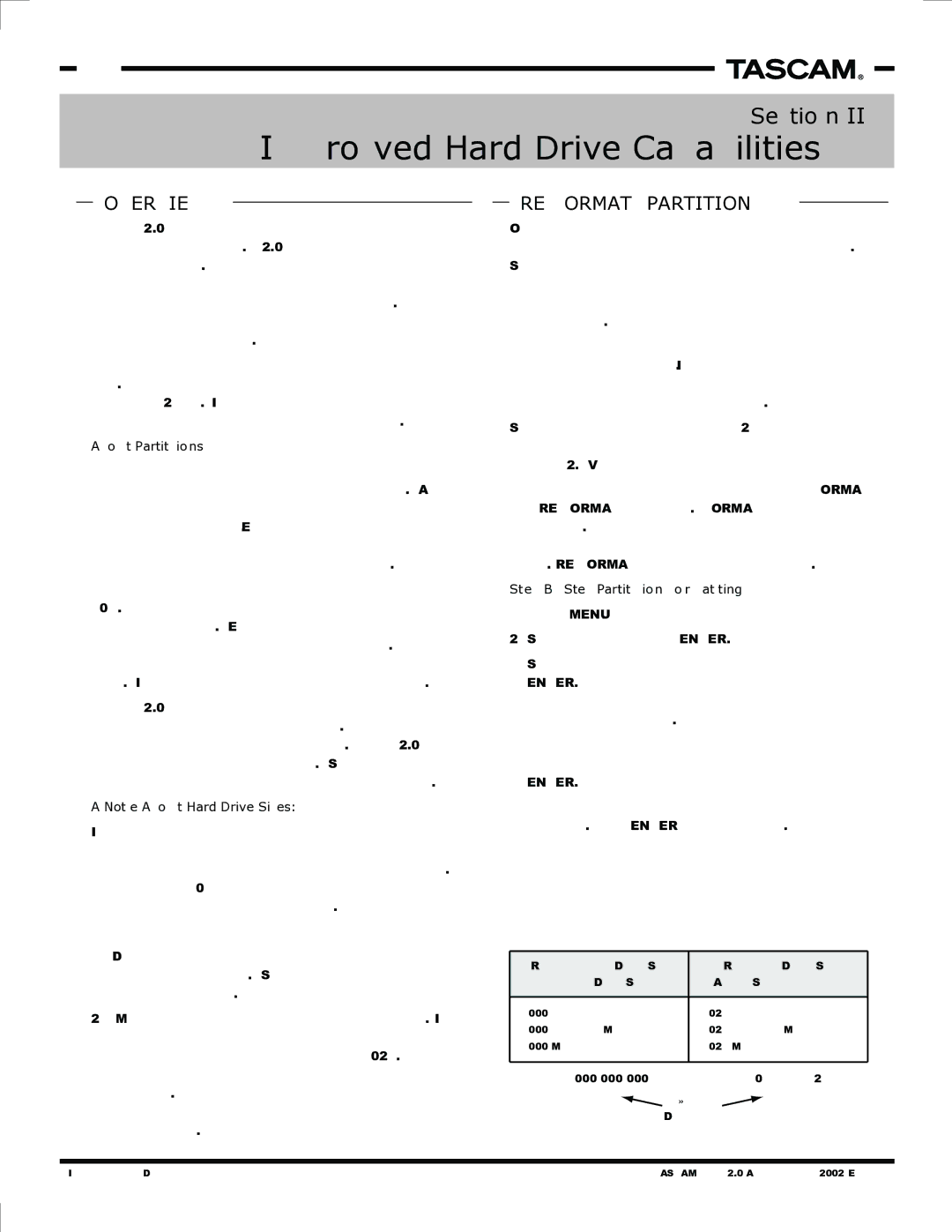 Tascam 788 manual Improved Hard Drive Capabilities, RE-FORMAT Partition 