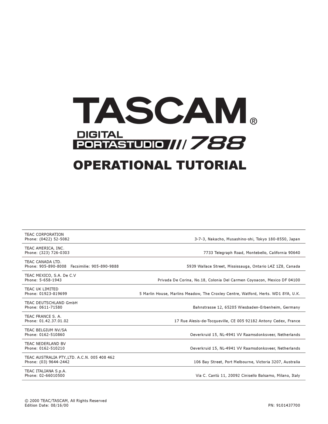 Tascam 788 manual Operational Tutorial 