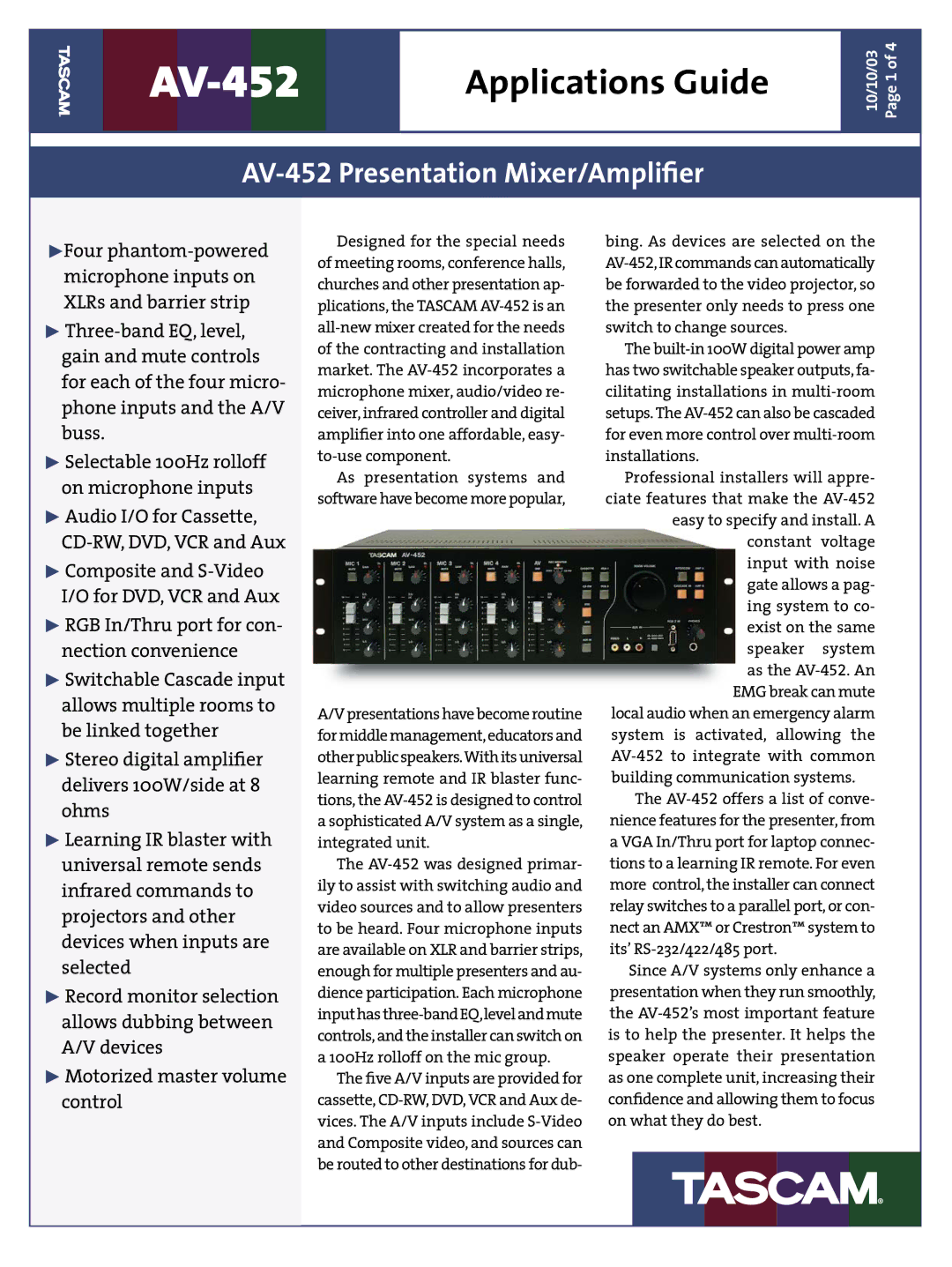 Tascam AV-452 manual 