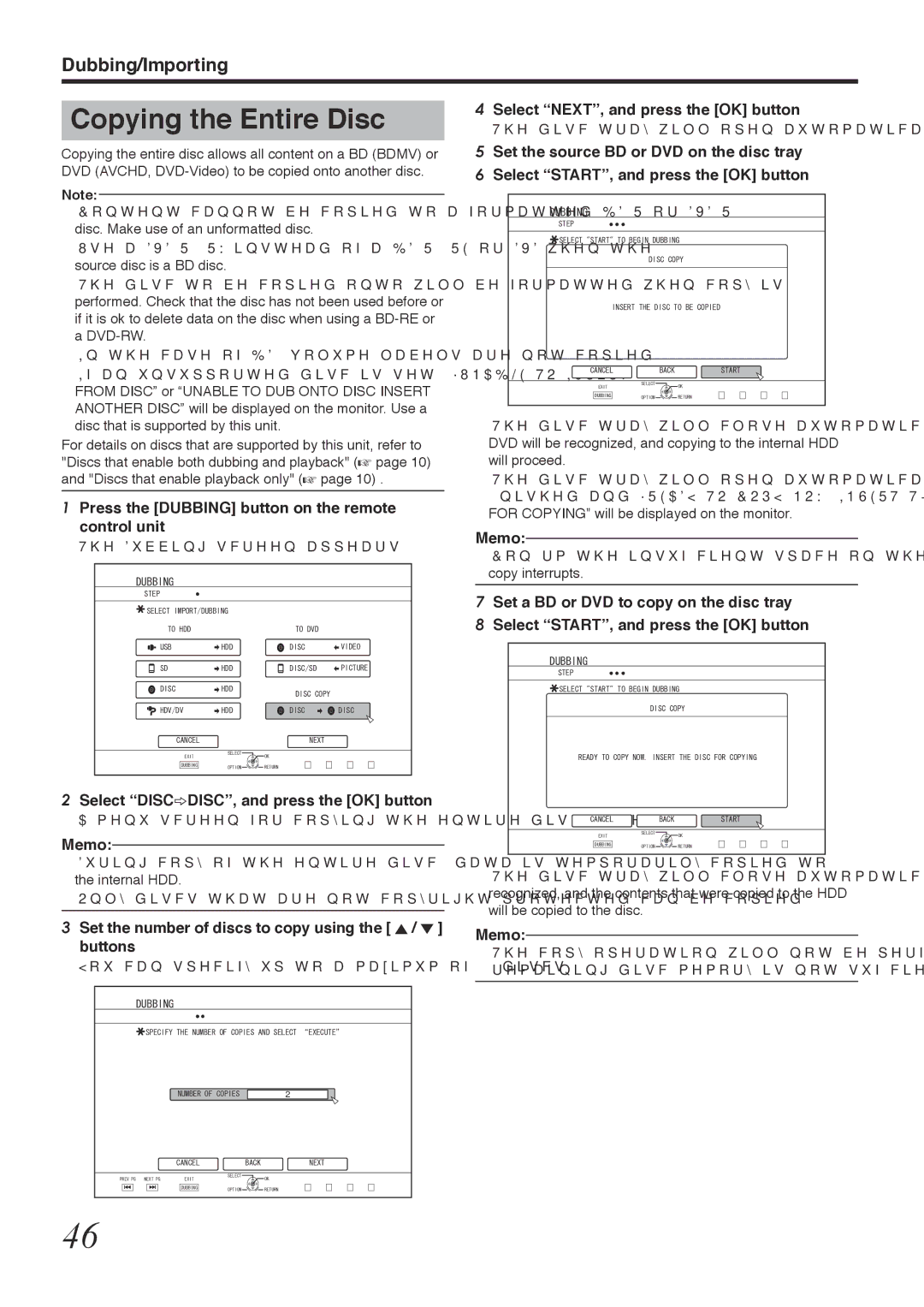 Tascam BD-R2000 owner manual Copying the Entire Disc, Select DISChDISC, and press the OK button 