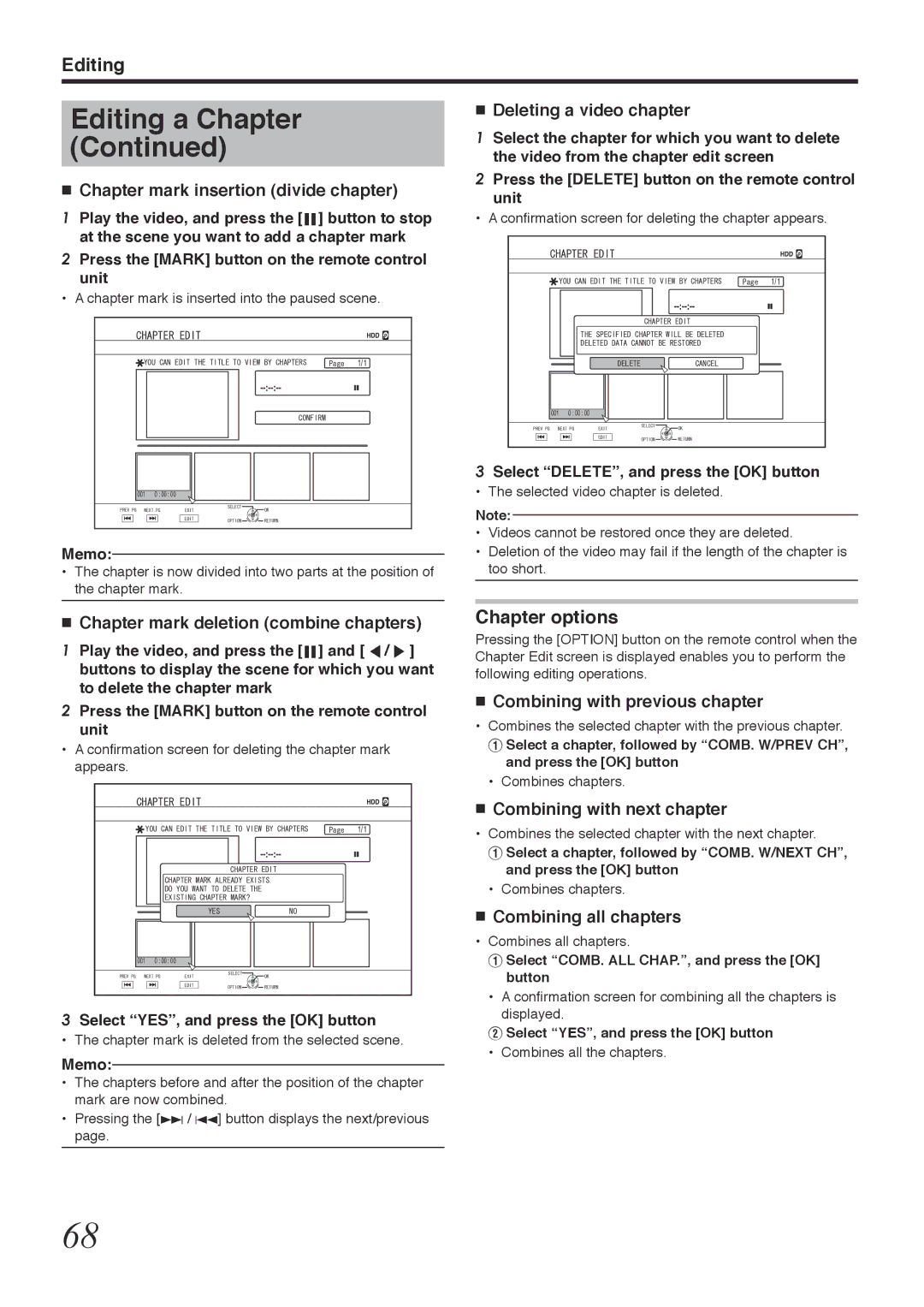 Tascam BD-R2000 owner manual Chapter options 