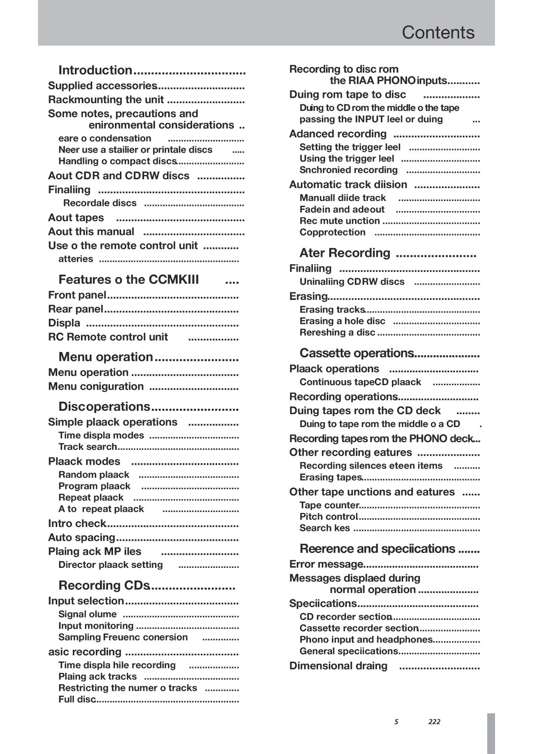 Tascam CC-222MK owner manual Contents 