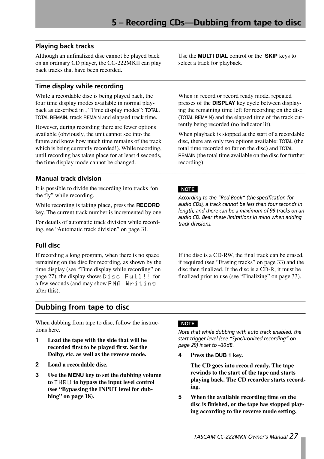 Tascam CC-222MKII owner manual Recording CDs-Dubbing from tape to disc 