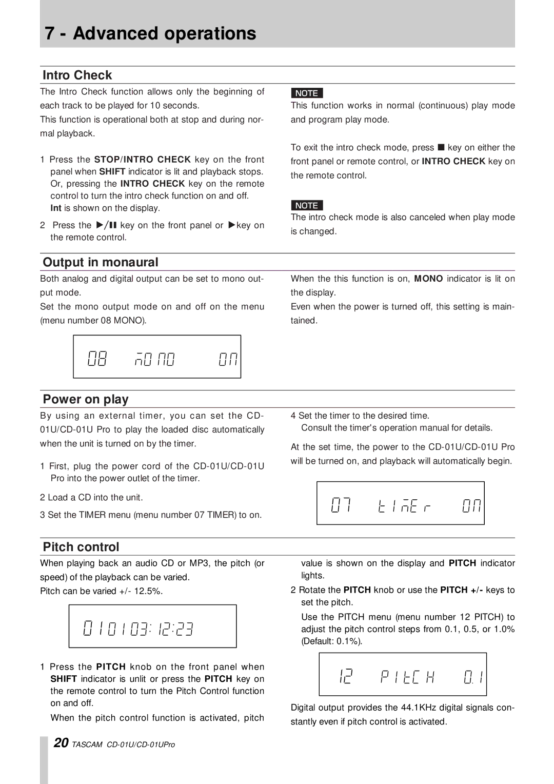 Tascam CD-01 U, CD-01UPro owner manual Intro Check 