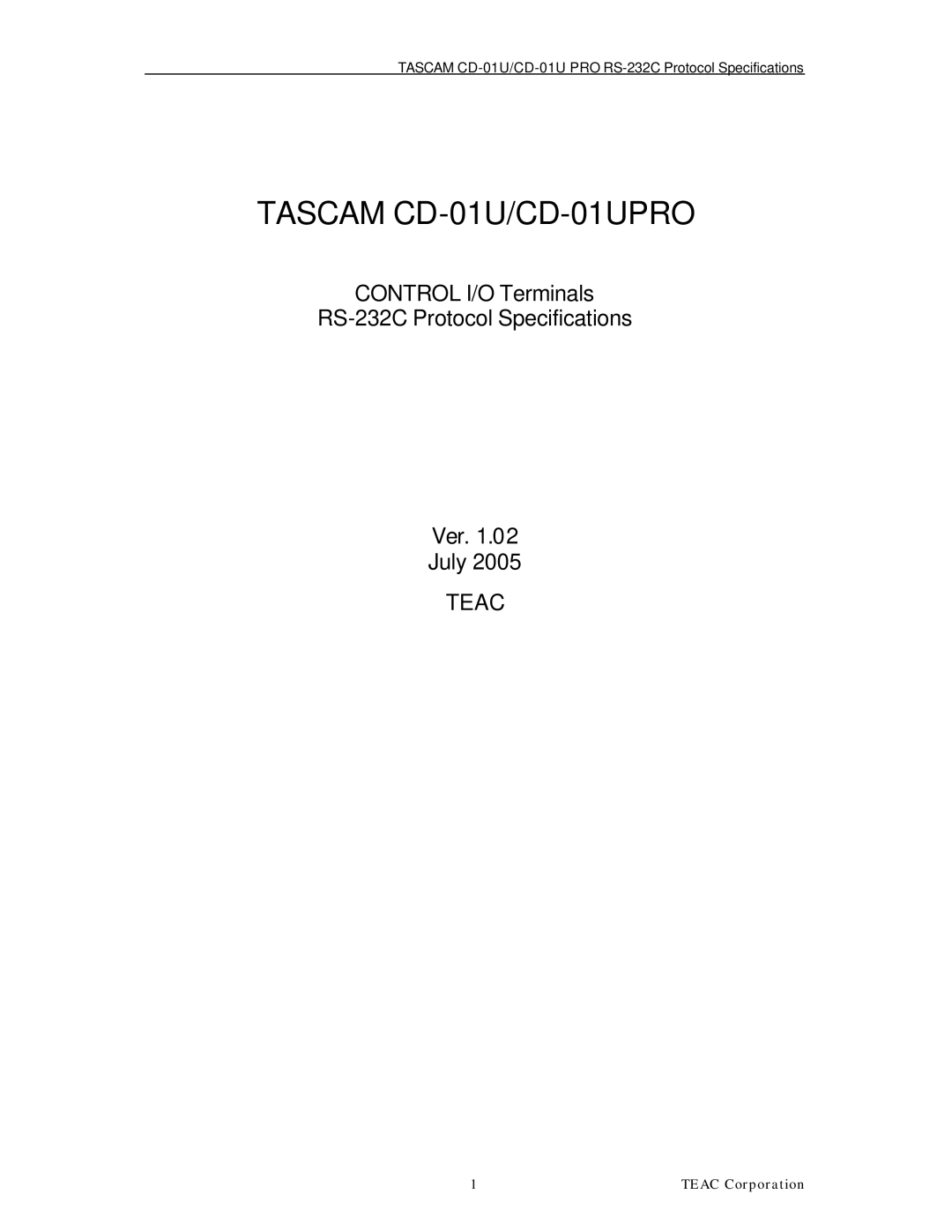 Tascam specifications Tascam CD-01U/CD-01UPRO 