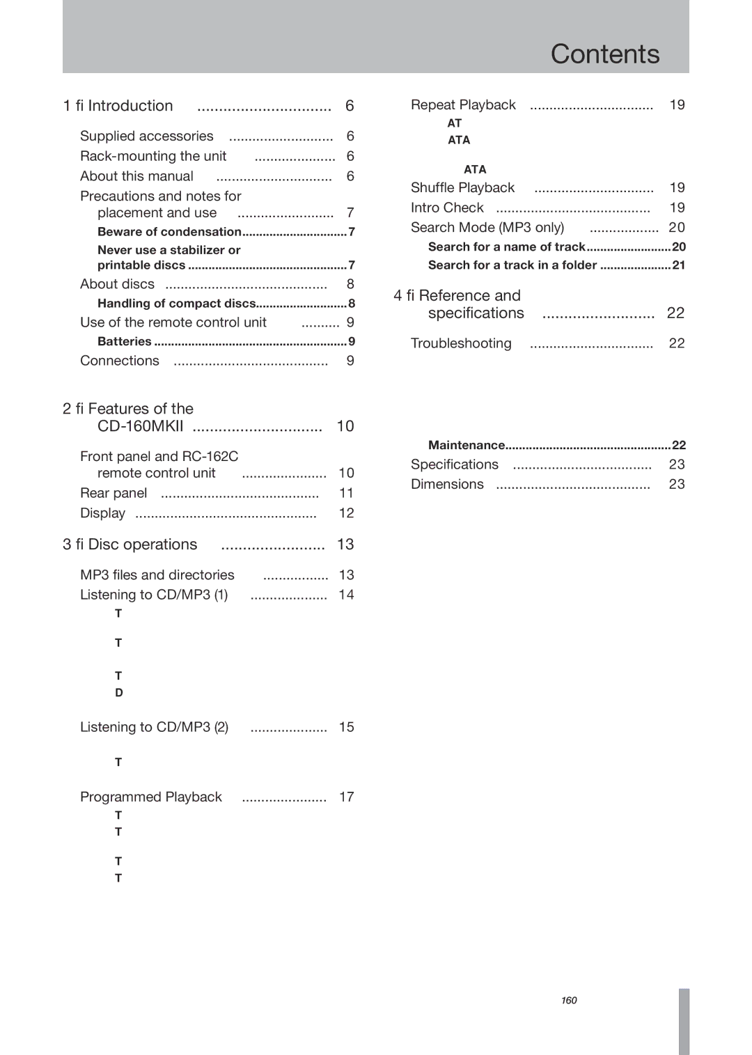 Tascam CD-160MKII owner manual Contents 