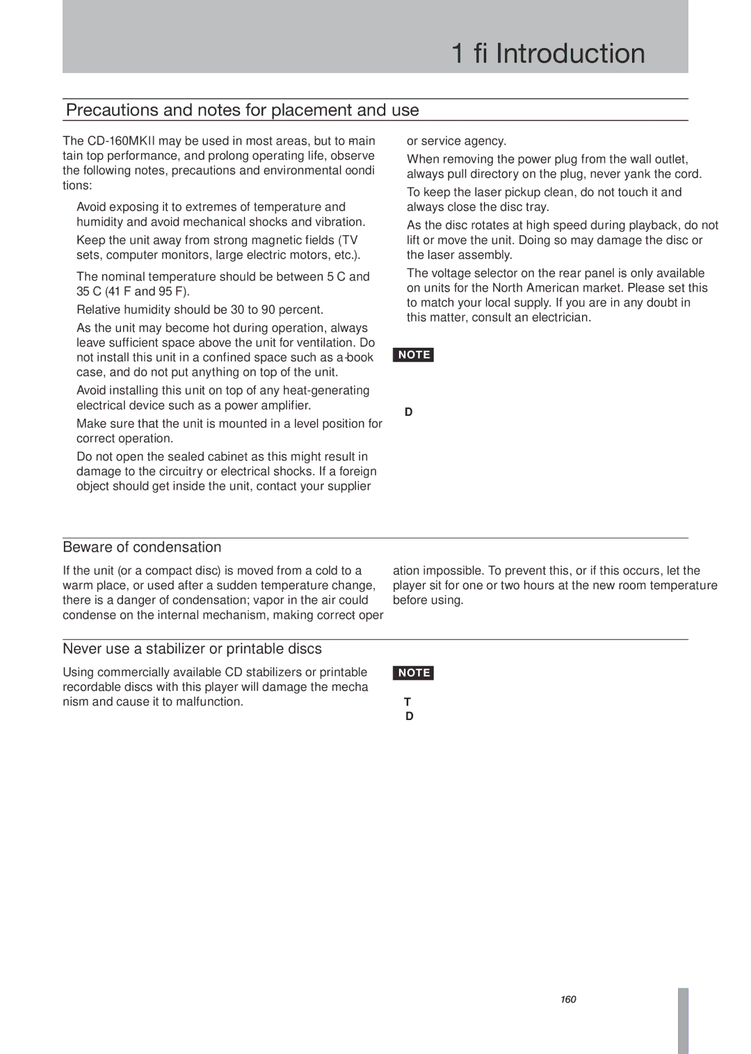 Tascam CD-160MKII owner manual Precautions and notes for placement and use, Beware of condensation 