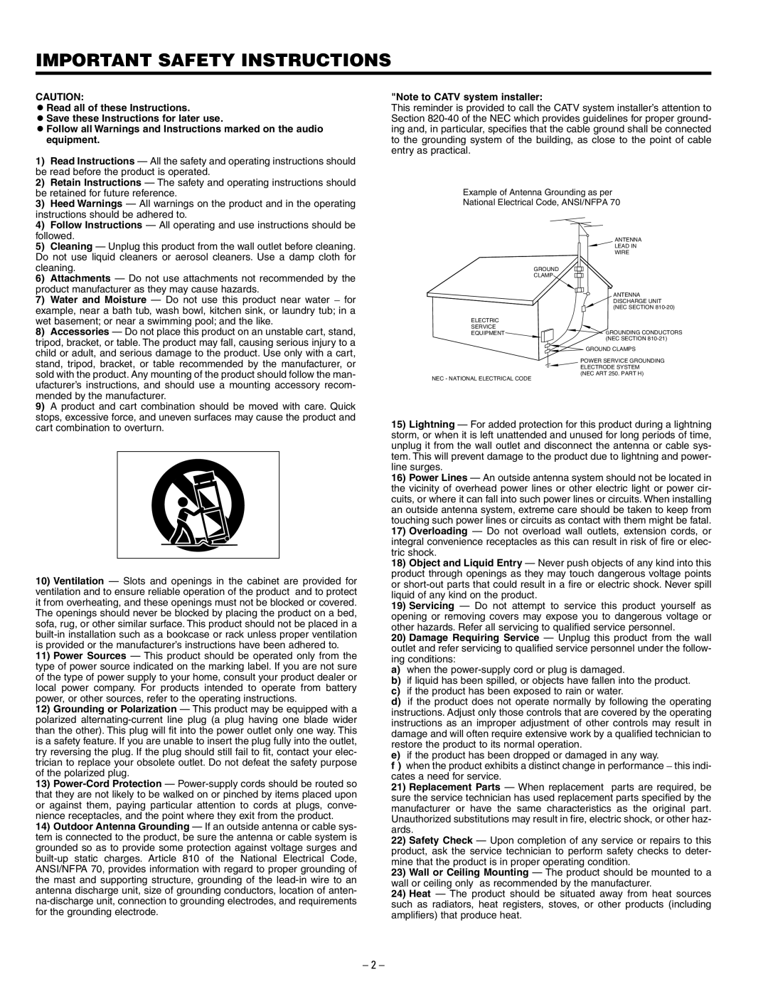 Tascam CD-A500 user service Important Safety Instructions 