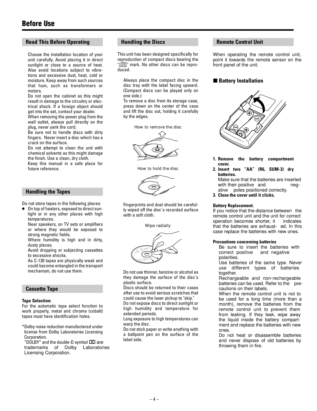 Tascam CD-A500 user service Before Use 