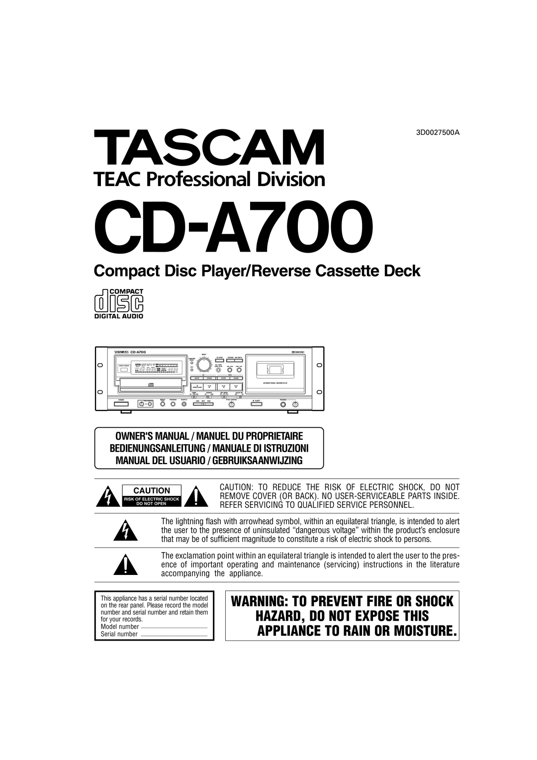 Tascam CD-A700 user service 