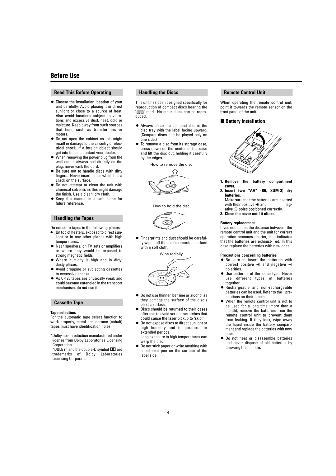 Tascam CD-A700 user service Before Use 