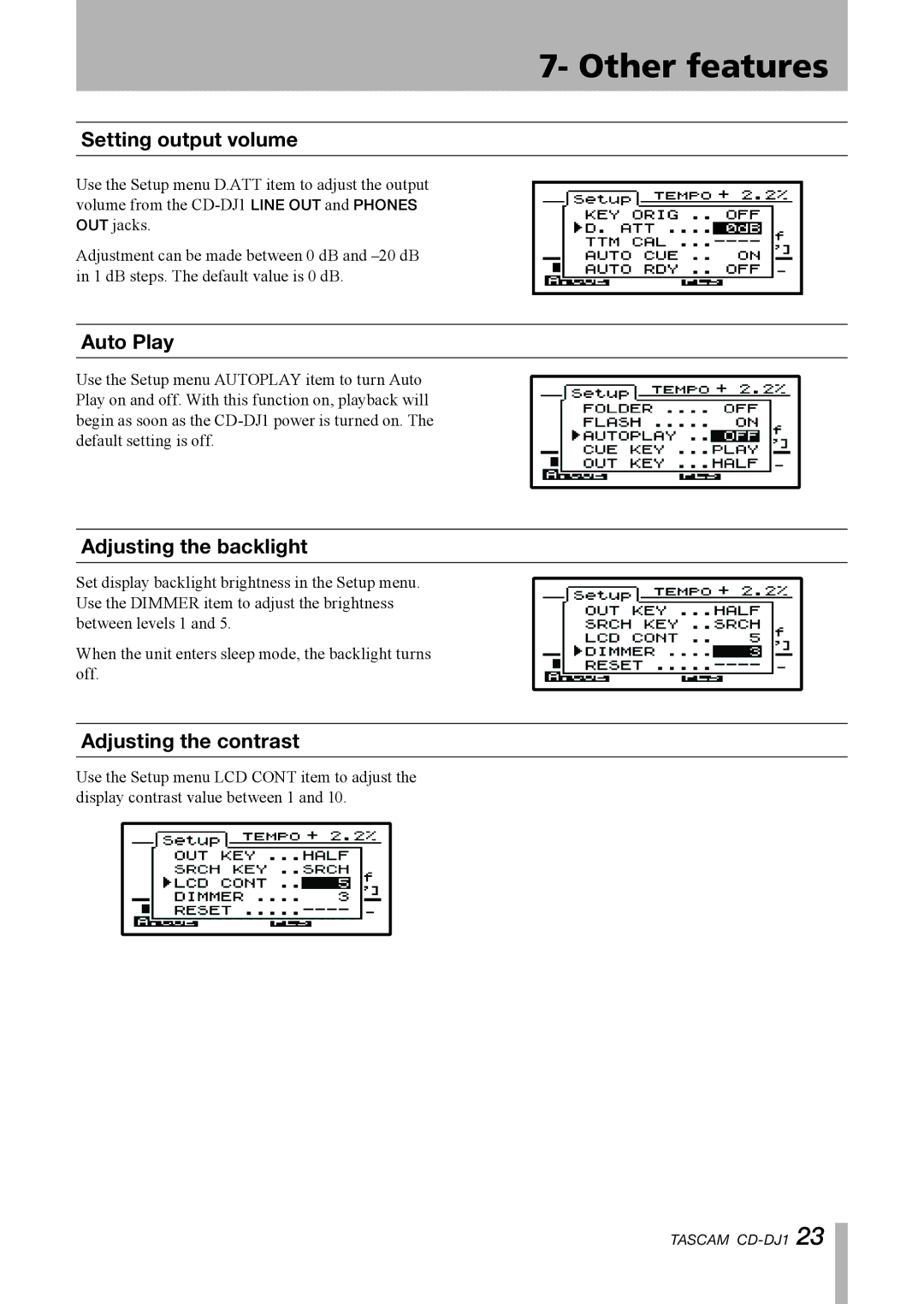 Tascam CD-DJ1 owner manual Setting output volume 