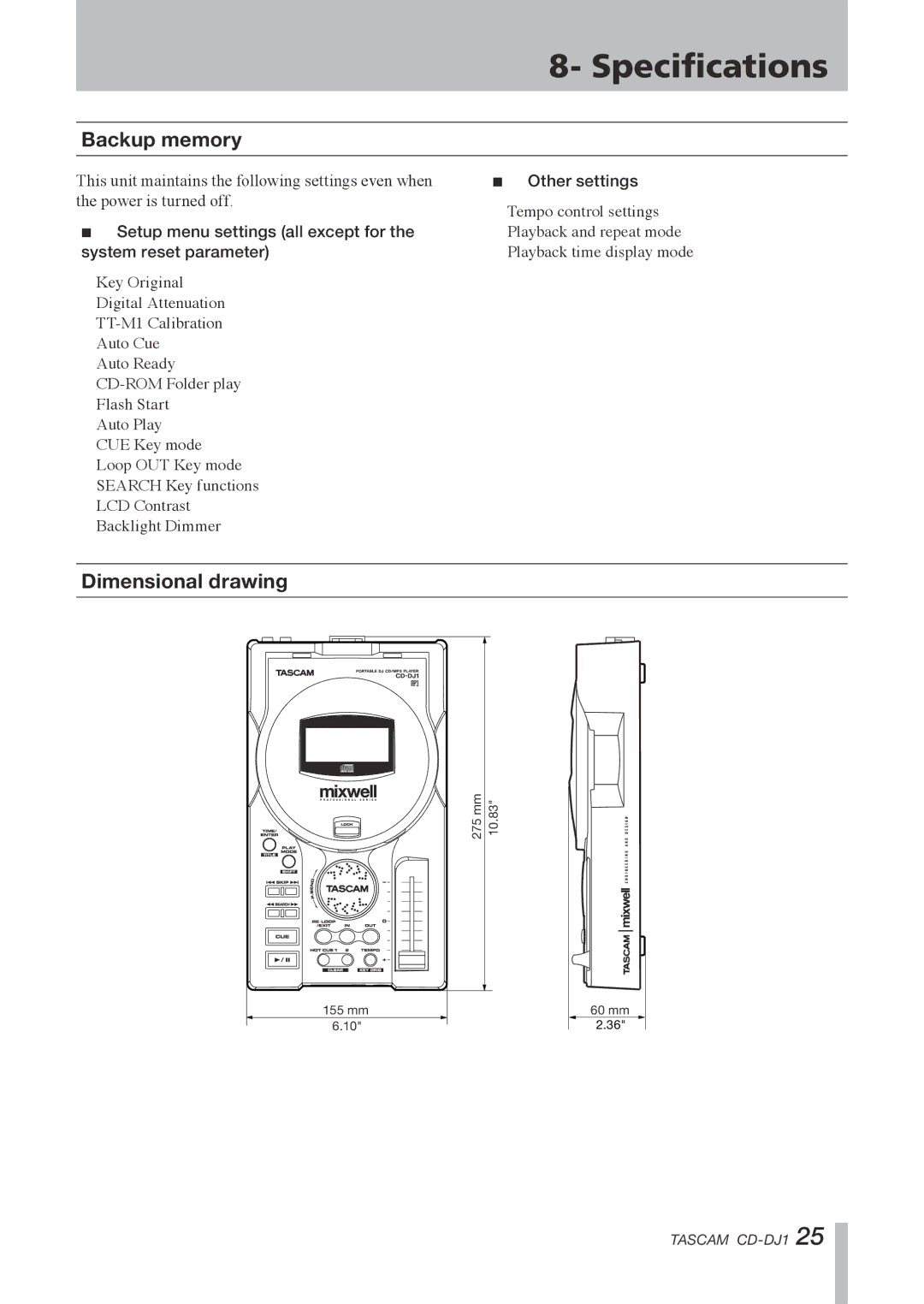 Tascam CD-DJ1 owner manual Other settings 