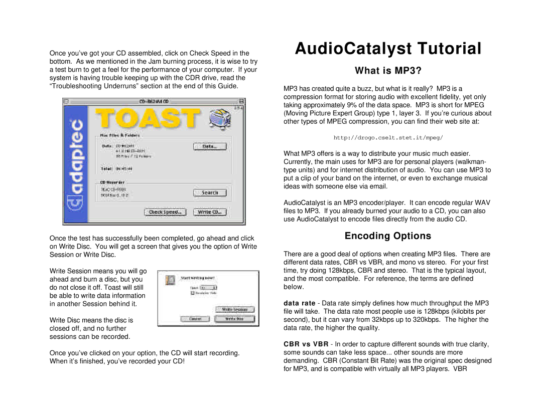 Tascam CD-R624M quick start AudioCatalyst Tutorial, What is MP3?, Encoding Options 