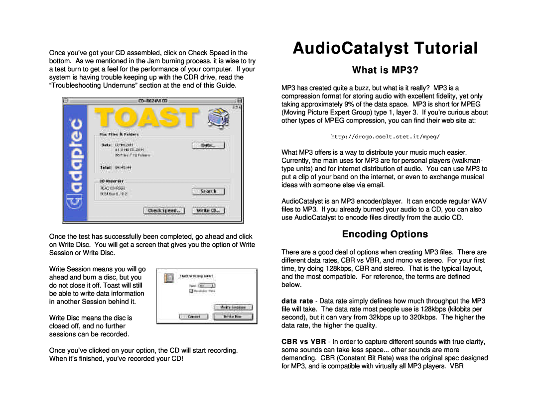 Tascam CD-R624M quick start AudioCatalyst Tutorial, What is MP3?, Encoding Options 