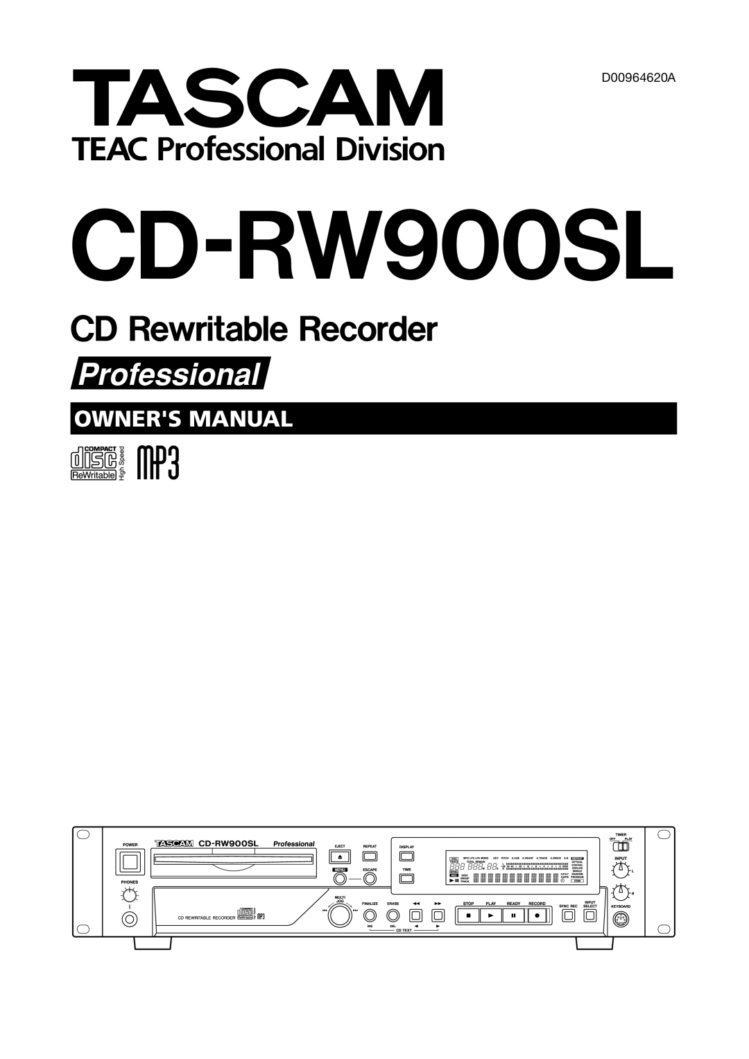 Tascam CD-RW900SL, CD Rewritable Recorder owner manual 