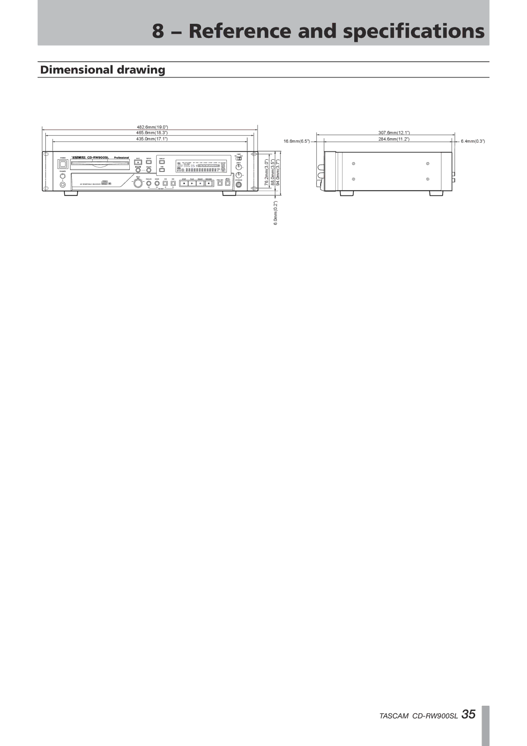 Tascam CD-RW900SL, CD Rewritable Recorder owner manual Dimensional drawing 